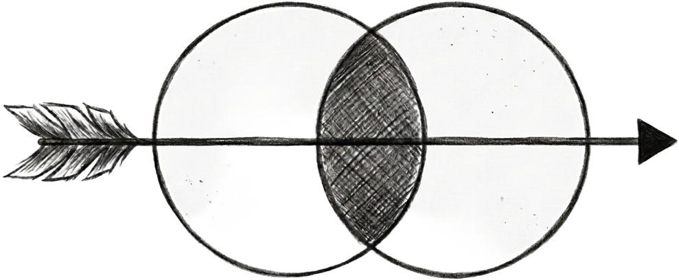 Polymaths Consulting: two overlapping circles pierced by an arrow